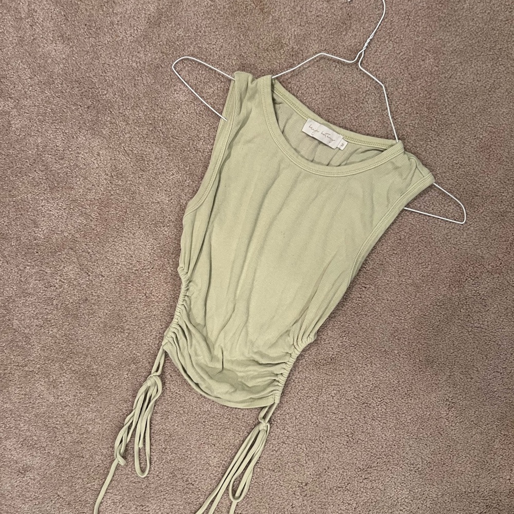 Olive Green Sleeveless Ruched Top